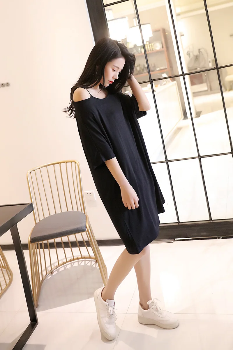 Женская свободная Ночная рубашка на бретельках с рукавом летучая мышь открытыми