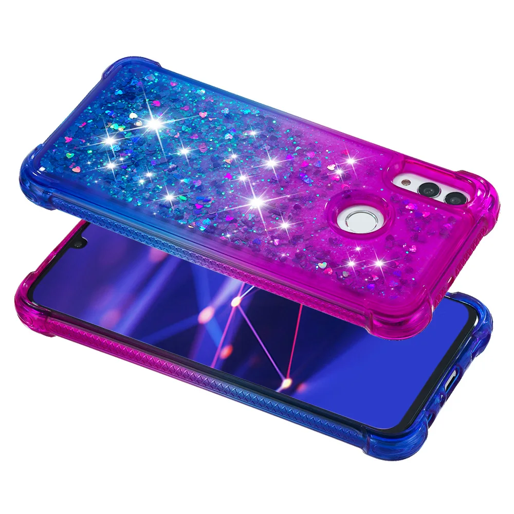 Блестящий Жидкий чехол с блестками для huawei Honor 10 Lite, чехол для huawei P Smart, чехол с динамическим зыбучим песком, блестящий чехол с защитой от падения