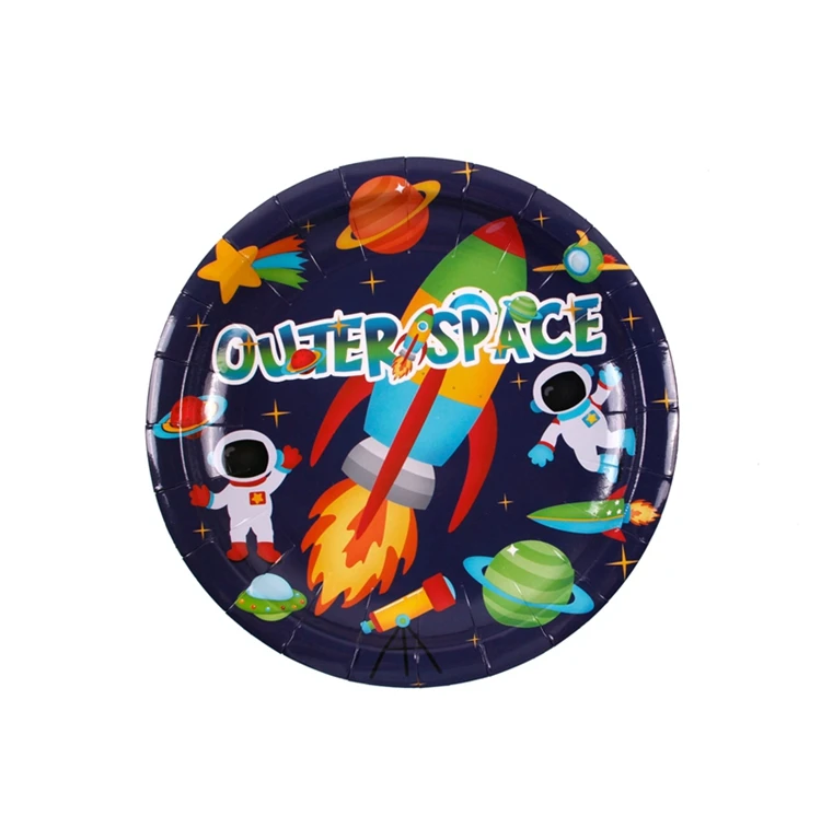 QIFU Outer Space Planet Party Disposable Tableware Birthday Party Decor Kids Disposable Paper Plate Cup Astronaut Party Supplies