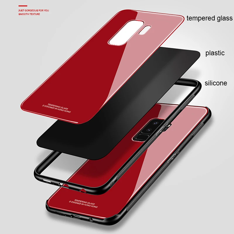 MAKAVO for Samsung Galaxy S9 Case Luxury Tempered Glass Back Cover Note 9 Hybrid Shockproof Hard Plus |