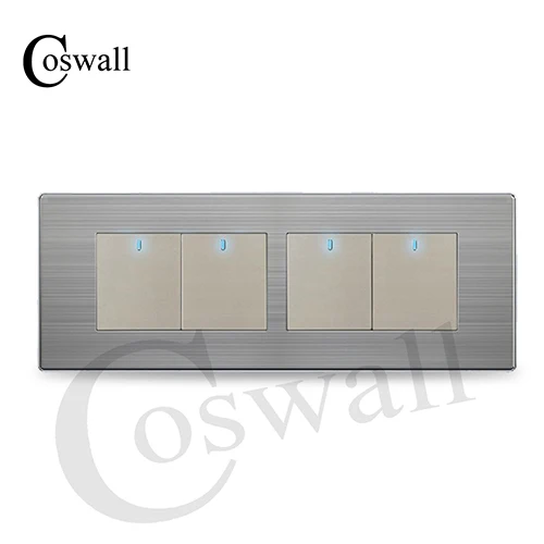Champagne Gold COSWALL 4 банды 2 способ роскошный светильник Переключатель ВКЛ/ВЫКЛ настенный прерыватель с Светодиодный индикатор панель из нержавеющей стали 197*72 мм - Цвет: Champagne Gold