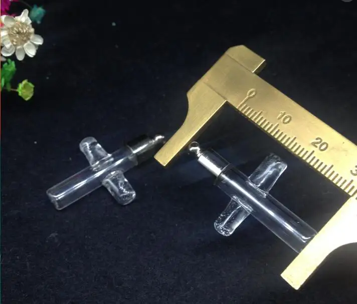 100pcs 36.5*20.5*6mm wholesale SCREW CAP cross glass vial pendant wish bottle perfume essential oil name on rice | Дом и сад