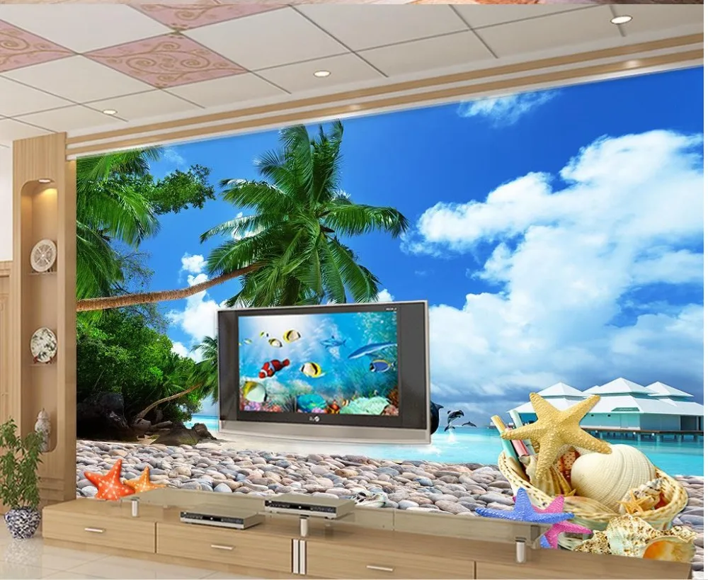 Пользовательские 3d обои морской пейзаж Дельфин Пляж Морская ракушка фон Стена