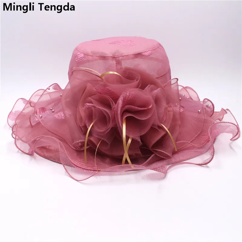 Mingli Tengda элегантная Свадебная шляпка из органзы с цветами и бисером головной убор для приемов шляпы для женщин элегантная женская шляпа - Цвет: Wine Red