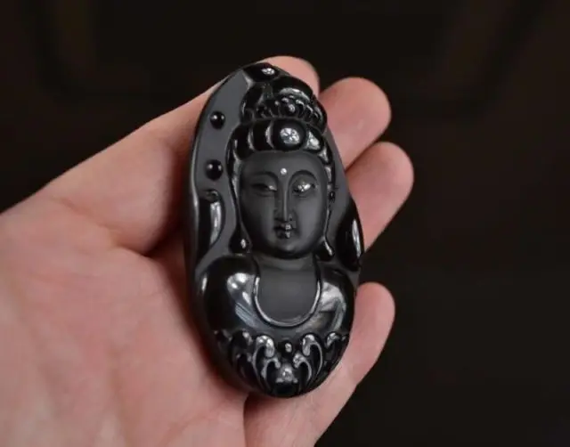 

Pendant Black 100% Natural A Obsidian Carved Avalokitesvara