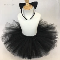 girls black cat tutu skirt baby handmade fluffy tulle ballet pettiskirts with hairbow set kids party skirt costume cosplay cloth