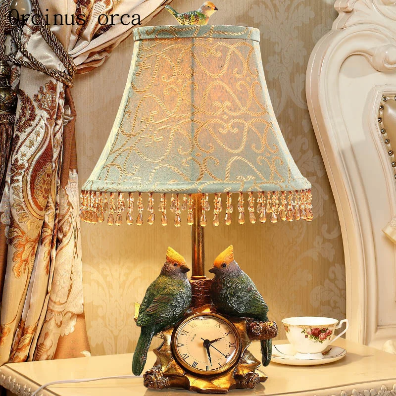 Американский Ретро креативный птичьи часы и настольная лампа прикроватная для