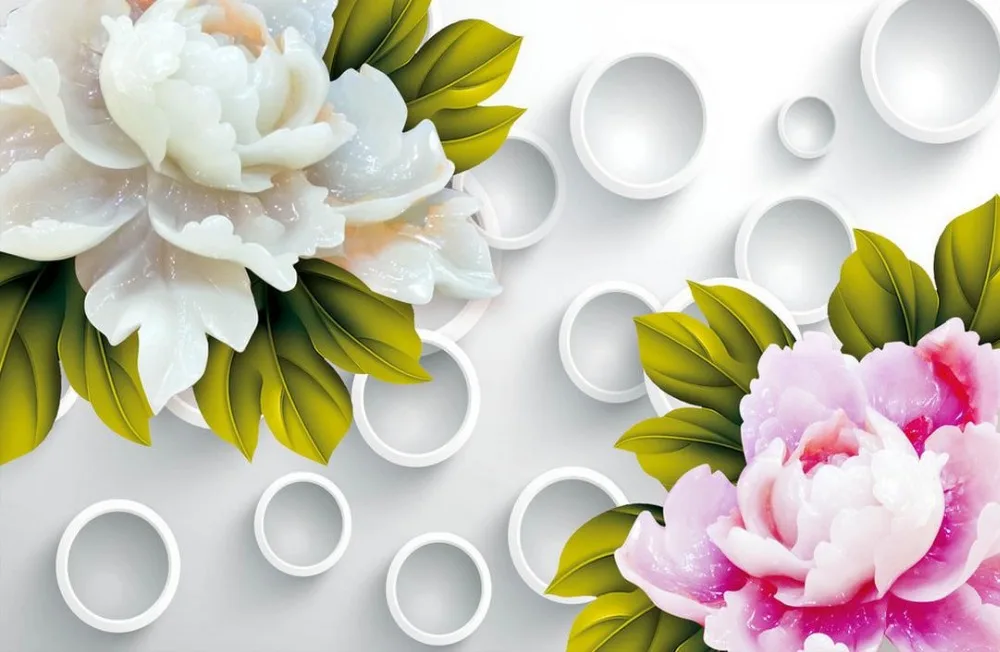 Фотообои под заказ стереоскопические 3D обои круг нефрит пион для гостиной