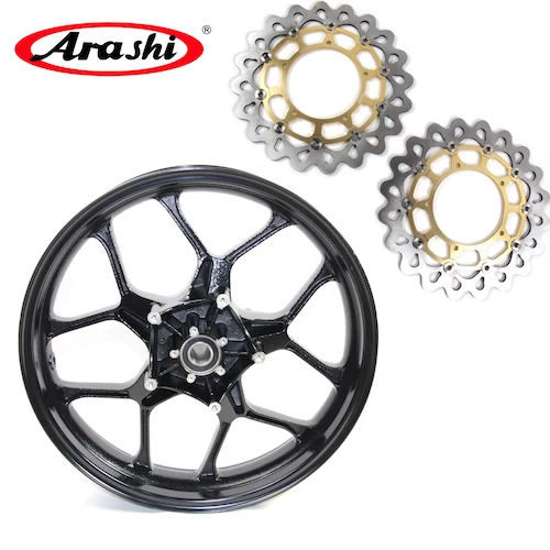 Black Rim Gold Disc Араши YZF-R1 15-17 обод переднего колеса тормозной диск ротор диск подходит YAMAHA YZF R1 глянцевый синий 6061-T6 алюминий - Цвет: Black Rim Gold Disc