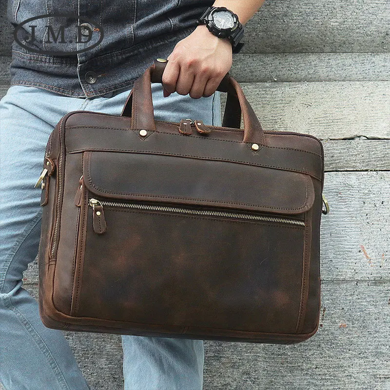 J.M.D новый мужской портфель ретро верхний слой кожаная сумка Crazy Horse 15 дюймов