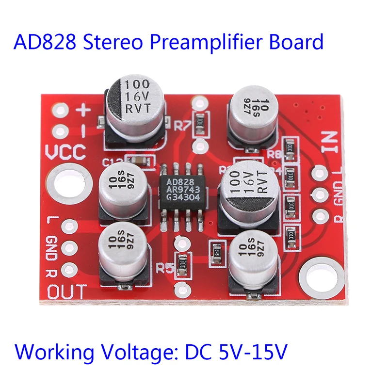 

DC 5V-15V 12V AD828 Stereo Preamp Power Amplifier Board Preamplifier Module