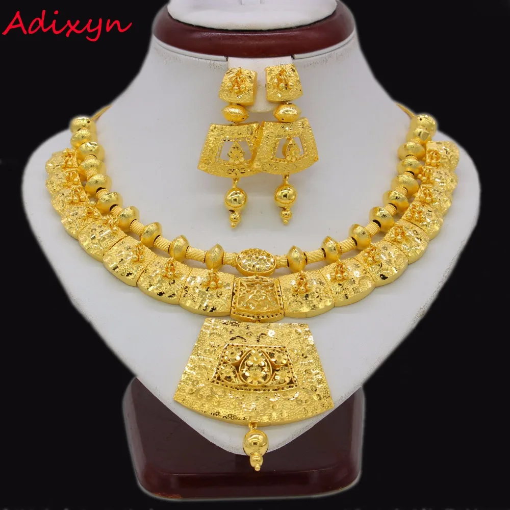 

Adixyn 45cm/18inch Necklace Earrings Jewelry Set For Women Girls Gold Color Romantic Arab/Ethiopian/African Wedding Accessories