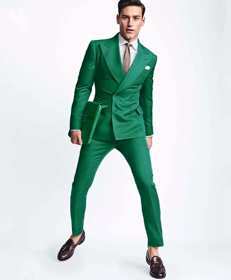 

2017 Latest Coat Pant Designs Green Men Wedding Suits Slim Fit 2 Piece Double Breasted Tuxedo Custom Groom Prom Blazer Masculino