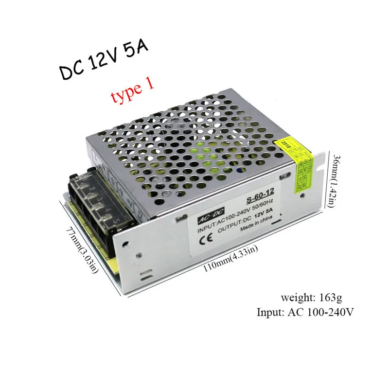 DC 12V импульсный источник питания DC 12V 2A 24W 25W 5A 60W 10A 120W выходной источник питания Светильник ing трансформатор для светодиодной ленты светильник