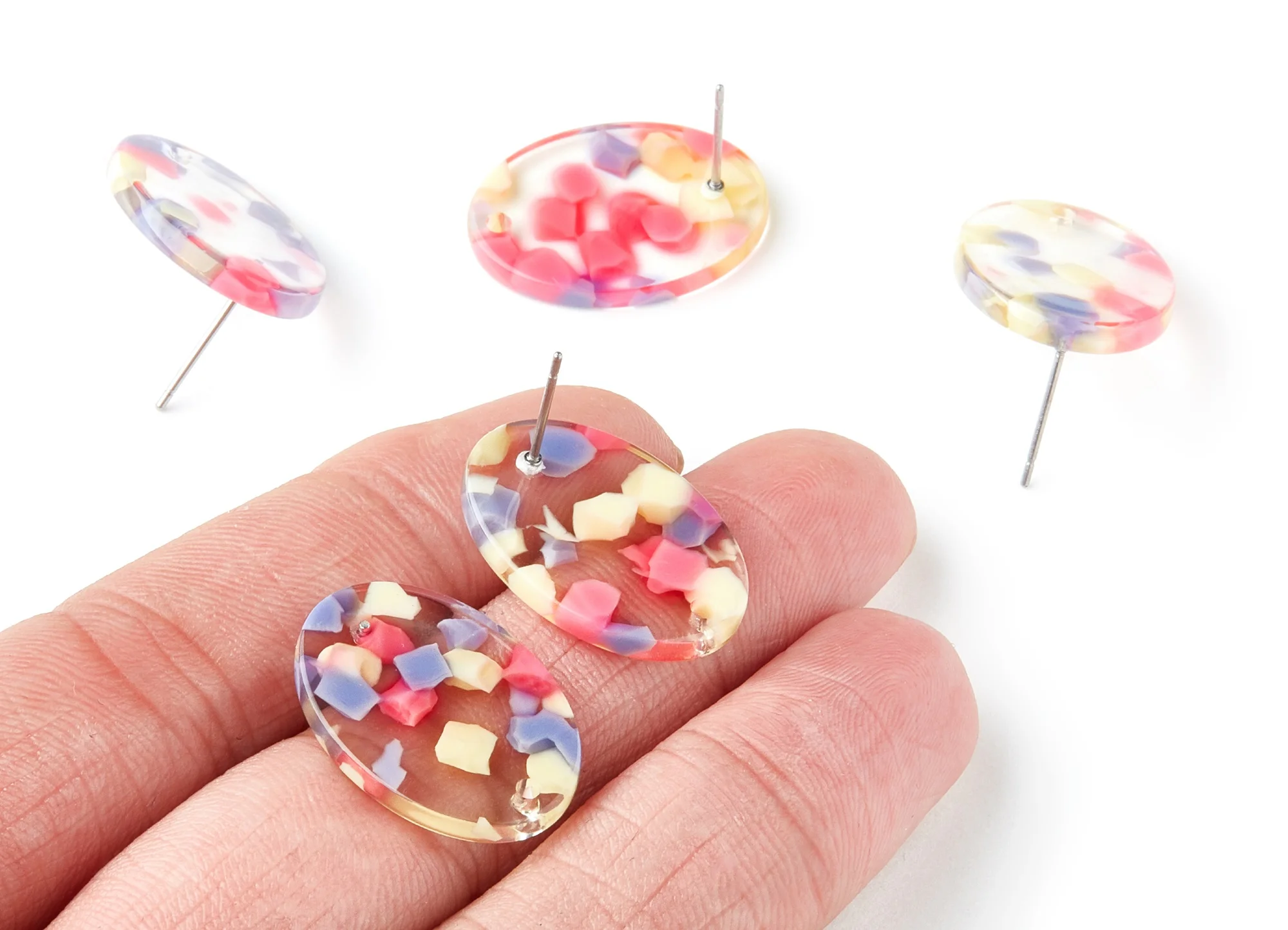 

Acetate Acrylic Earring Post Charms - Stud Earring Charms - Circle Earrings - 6pcs/lot - 23.87x17.36x2.79mm - AC1253