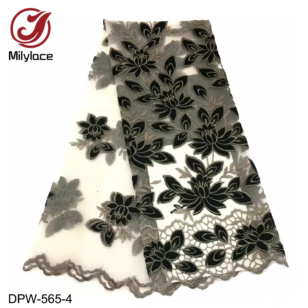 Two-Color great work Nigerian lace fabric 5 yards tulle with delicate embroidery material for clothes curtains DPW-565 | Дом и сад