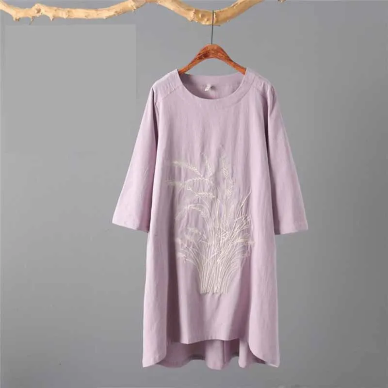 Fashion Large size 4XL Women's Summer Cotton Linen Dress Embroidery Loose Dresses Casual Tops Female Cozy Vestidos G117 | Женская