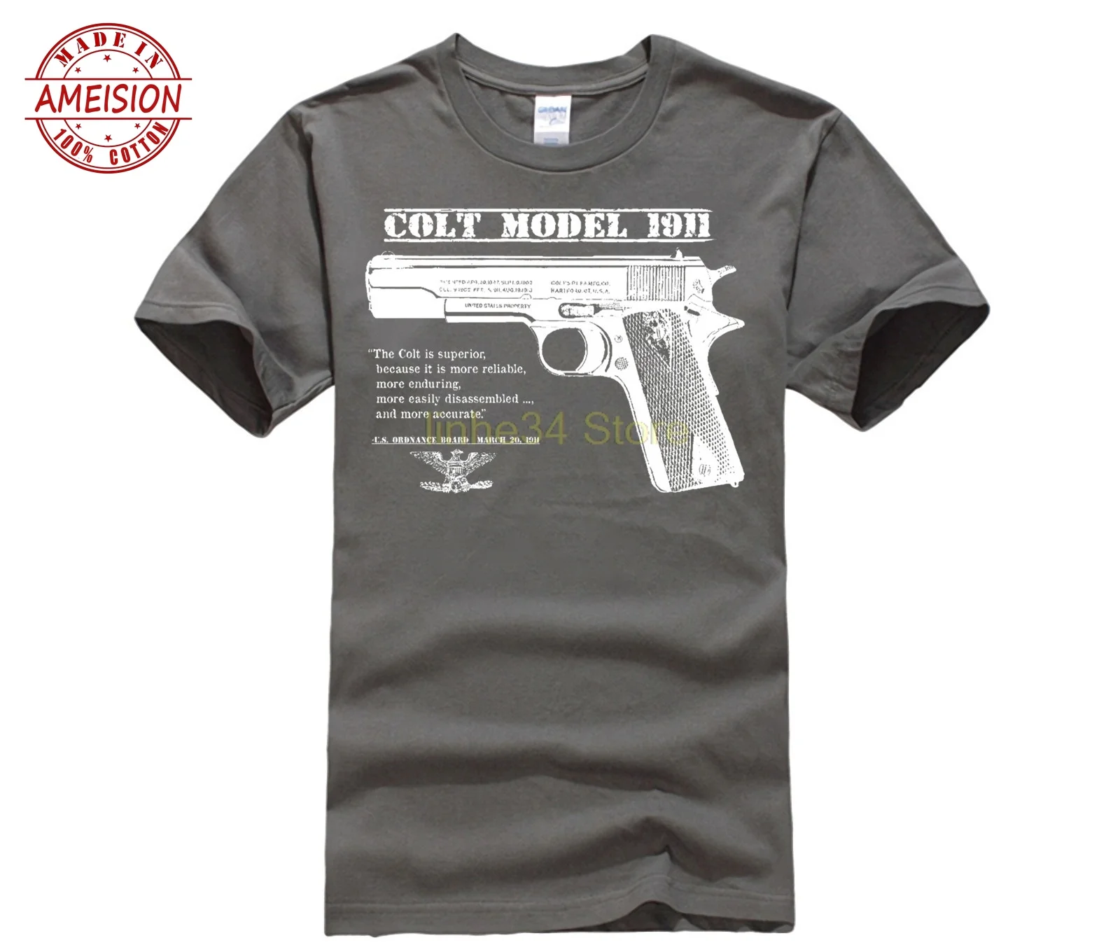 Оригинальный армии США пистолет Colt Второй мировой войны футболка триггер ручки