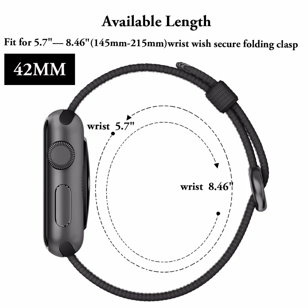 Спортивный тканый нейлоновый ремешок для мм Apple Watch 42mm 38 Круглый Пряжка замена