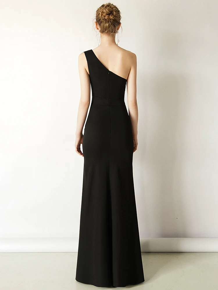 Винтажное длинное платье для выпускного вечера сексуальное черное с одним