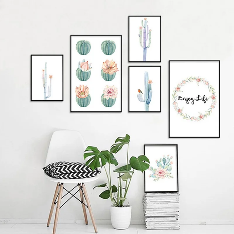 

Nordic Watercolor Plant Wall Pictures Cactus Flower Canvas Painting Art Posters and Prints For Kitchen Home Decoration No Frame