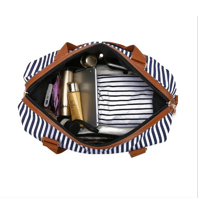 Холщовая Женская дорожная сумка модная полосатая спортивная большая для