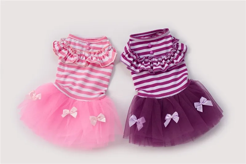 Y04 милое платье для маленьких собак кружевное пачка в полоску с бантом и щенков