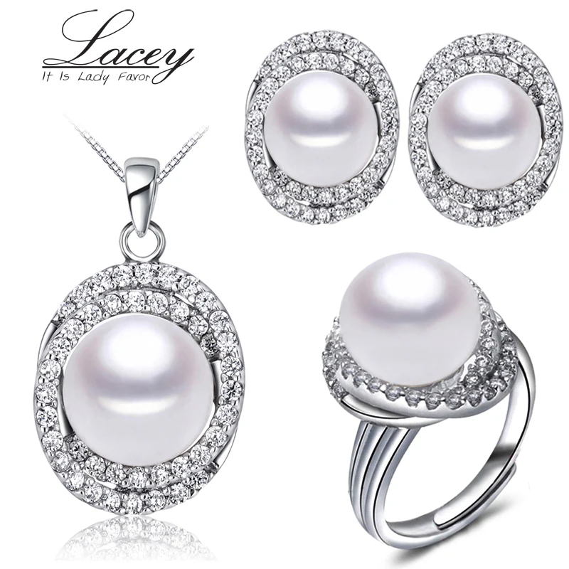 

Wedding freshwater pearl jewelry sets for women,white natural pearl jewelry earring girls birthday pendant ring pink