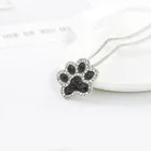 Женское Ожерелье из серебристой цепочки с белыми и черными кристаллами в виде котенка, щенка, кулон в форме собачьей лапы