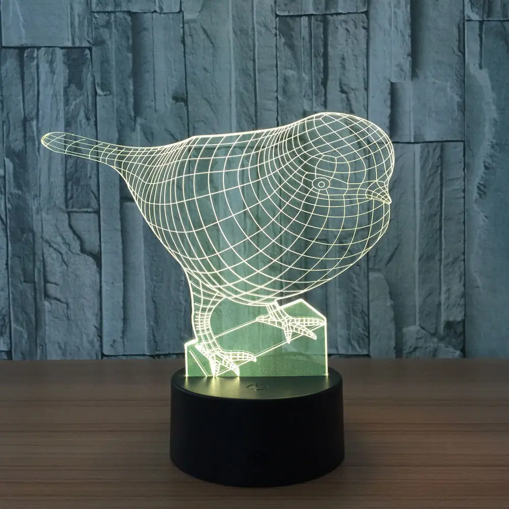 3D Ночник LED lampLED лампы птица свет в ночь 7 цветов Изменение сенсорный выключатель