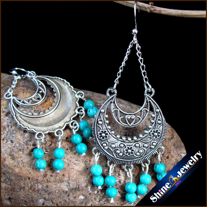 Винтажные тибетские стильные модные ювелирные серьги для женщин с зеленая