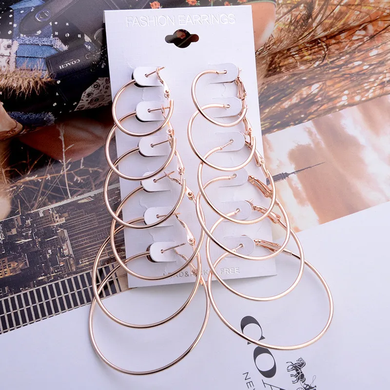 LASPERAL 6 пар/компл. большой круг обруч Серебряная Сережка Винтаж Для женщин