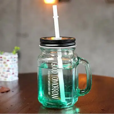 GREEN Винтажный стиль, крутой градиентный цвет, лимонная и пивная бутылка, летняя банка с соломинкой, цветной стакан для холодных напитков, бутылка - Цвет: GREEN