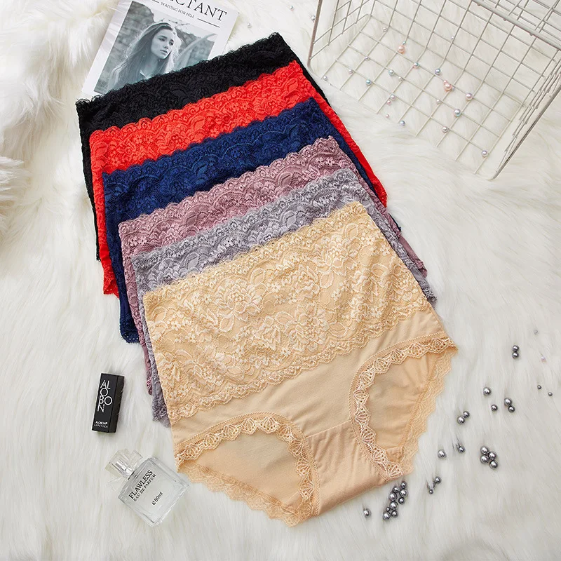 XXL Plus lace size slimming hip-lifting elastic panties comfortable briefs High quality underwear women high waist pink lingerie |