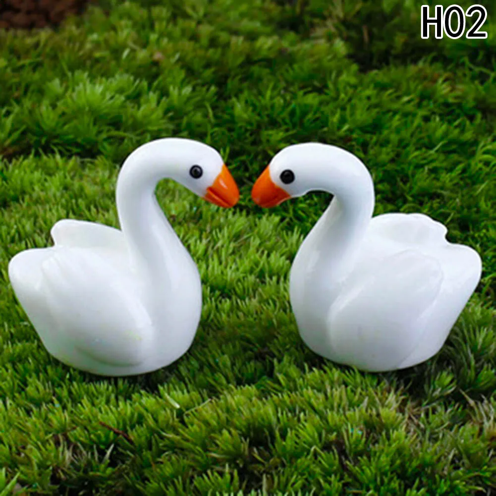 2 шт./Лот фигурки белого лебедя декоративная статуя животных Jardin миниатюрные