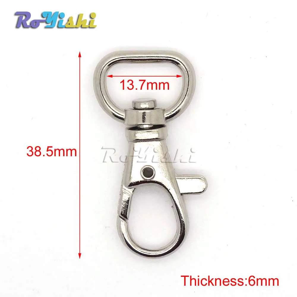 

100pcs/pack Matel Snap Hooks Rotary Swivel For Backpack Webbing 13.7mm Nickel Plated Lobster Clasps