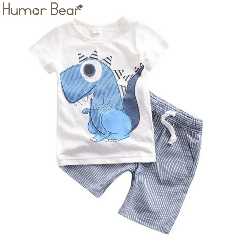 Humor Bear/детская одежда новые комплекты одежды для мальчиков футболка с рисунком+ штаны в полоску комплекты из 2 предметов Одежда для маленьких мальчиков детская одежда - Цвет: Белый