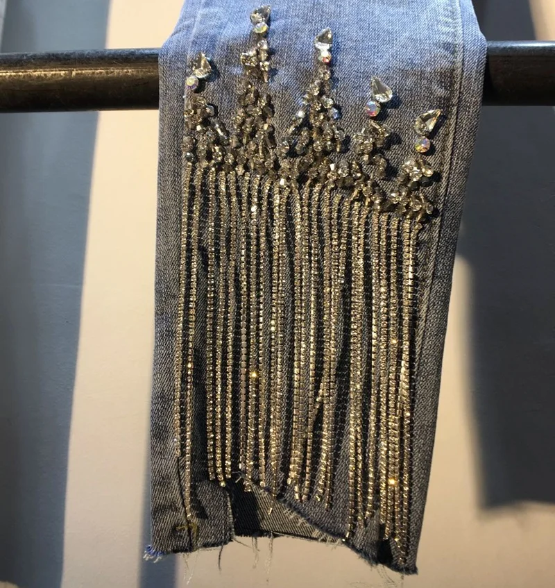 Женские джинсовые брюки с дырками весна лето 2019 новинка тяжелые шипованные