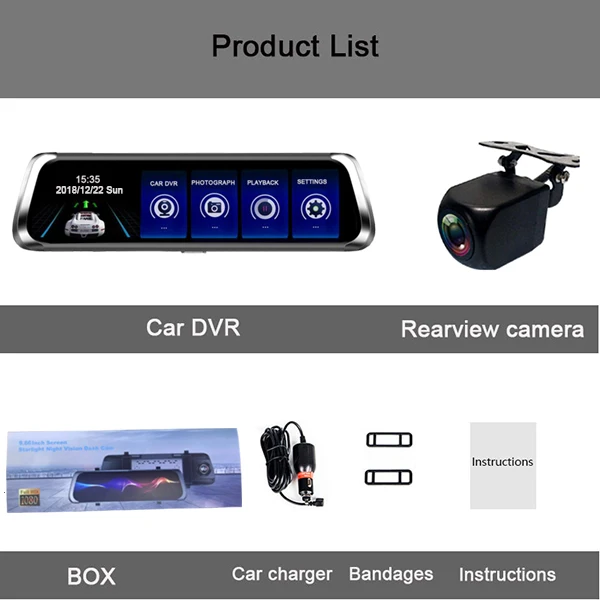 Two cameras Jiluxing M902S 1" СТРИМ медиа заднего вида автомобиля DVR зеркало супер ночного видения 1080P автомобильная камера Две камеры видео рекордер Dash cam - Название цвета: Two cameras
