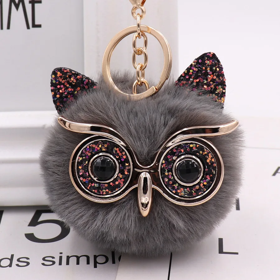 2019 Hot-selling cute owl Plush key fastener imitation rabbit hair ball bag hanging piece YSK047 | Key Chains