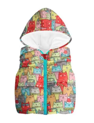 Multicolor cat HH/Детский жилет; куртка без рукавов; детский жилет для девочек; осенне-зимние жилеты с капюшоном; жилет с рисунком динозавра для маленьких мальчиков - Цвет: Multicolor cat