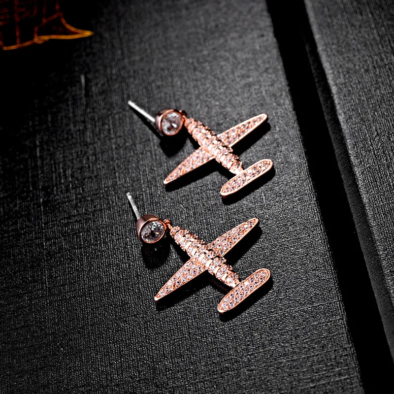 Be 8 New Arrival Lovely Plane CZ Stud Earrings Women's Jewelry Fashion Aircraft Design Statement Earring Pendientes Mujer E683