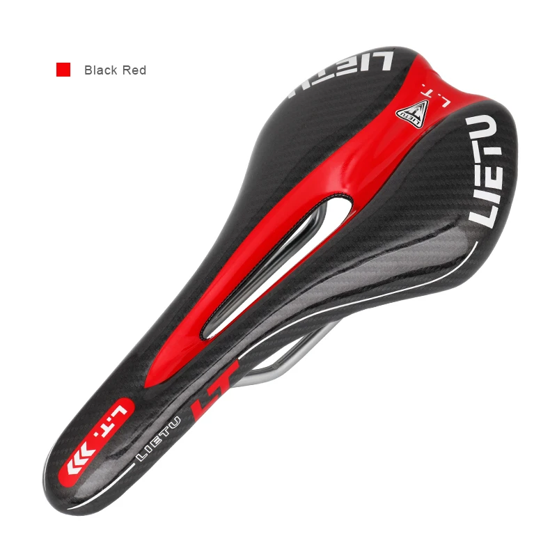 Black Red Lietu, новое велосипедное седло, Эргономичный горный велосипед, шоссейный велосипед, ПЕРФОРИРОВАННОЕ сиденье, пенопласт, с амортизацией, из искусственной кожи, текстура, стальная направляющая, велосипедные аксессуары - Цвет: Black Red
