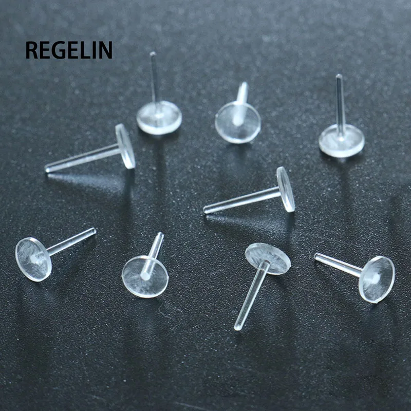 Фото Прозрачные Акриловые серьги REGELIN 50 шт./лот, круглая основа для сережек-гвоздиков с кабошоном, аксессуары для сережек «сделай сам» №3