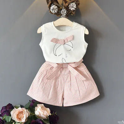 Girls' Clothing Sets 2019 Summer New Style Girls Cartoon Print T-shirt+Short 2Pcs for Kids Clothes Sleeveless | Детская одежда и