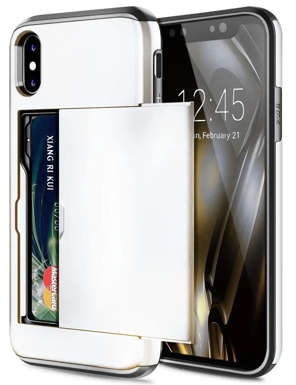 White Защитный сдвигающийся Чехол для карт iPhone X XS Max XR 7 8 Слот для карт чехол для iPhone 7 8 Plus XR X чехол для iPhone 5 5S 6 6 S Plus - Цвет: White