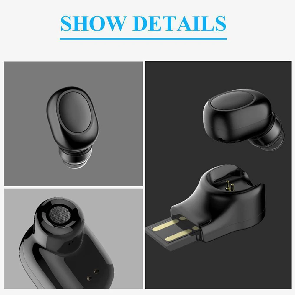 Мини беспроводные Bluetooth наушники в ухо 3D стерео супер бас зарядка через usb