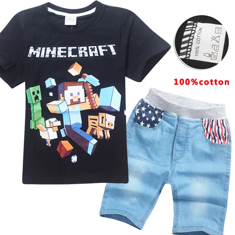 2018 новые летние Minecraft для маленьких мальчиков мультфильм Футболка с короткими