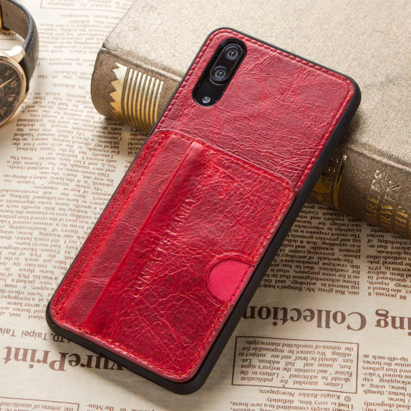 Для huawei P20 чехол, Роскошная натуральная кожа, задняя крышка для huawei P20, чехол-кошелек, защитная сумка для телефона, с отделениями для карт - Цвет: 1002-red