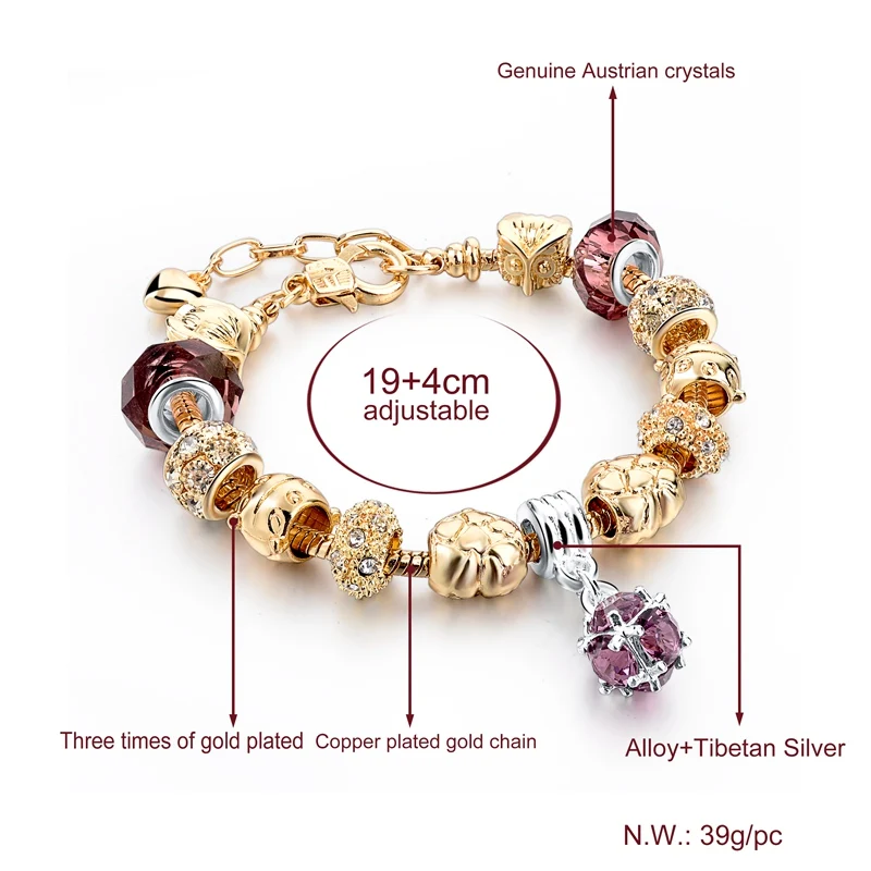 Женский браслет с кристаллами ATTRACTTO золотой из цепи роскошные украшения Sbr150331